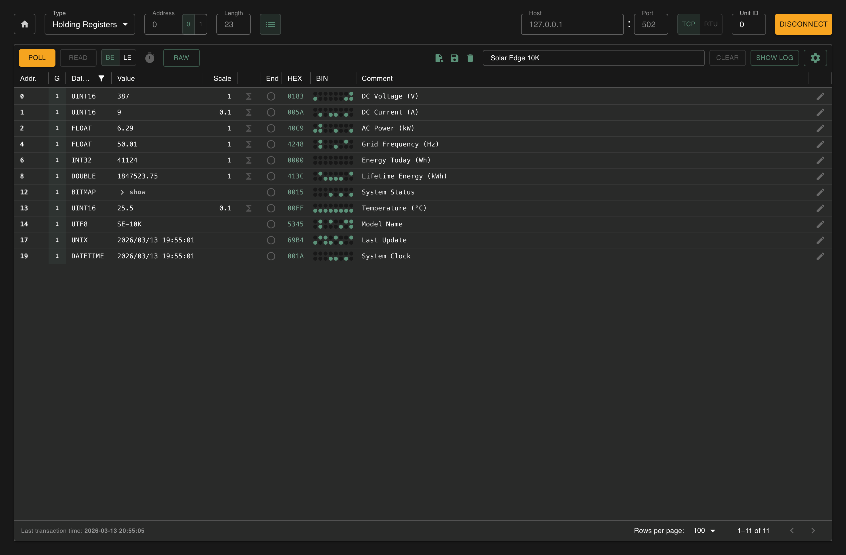 Client polling with live-updating register values
