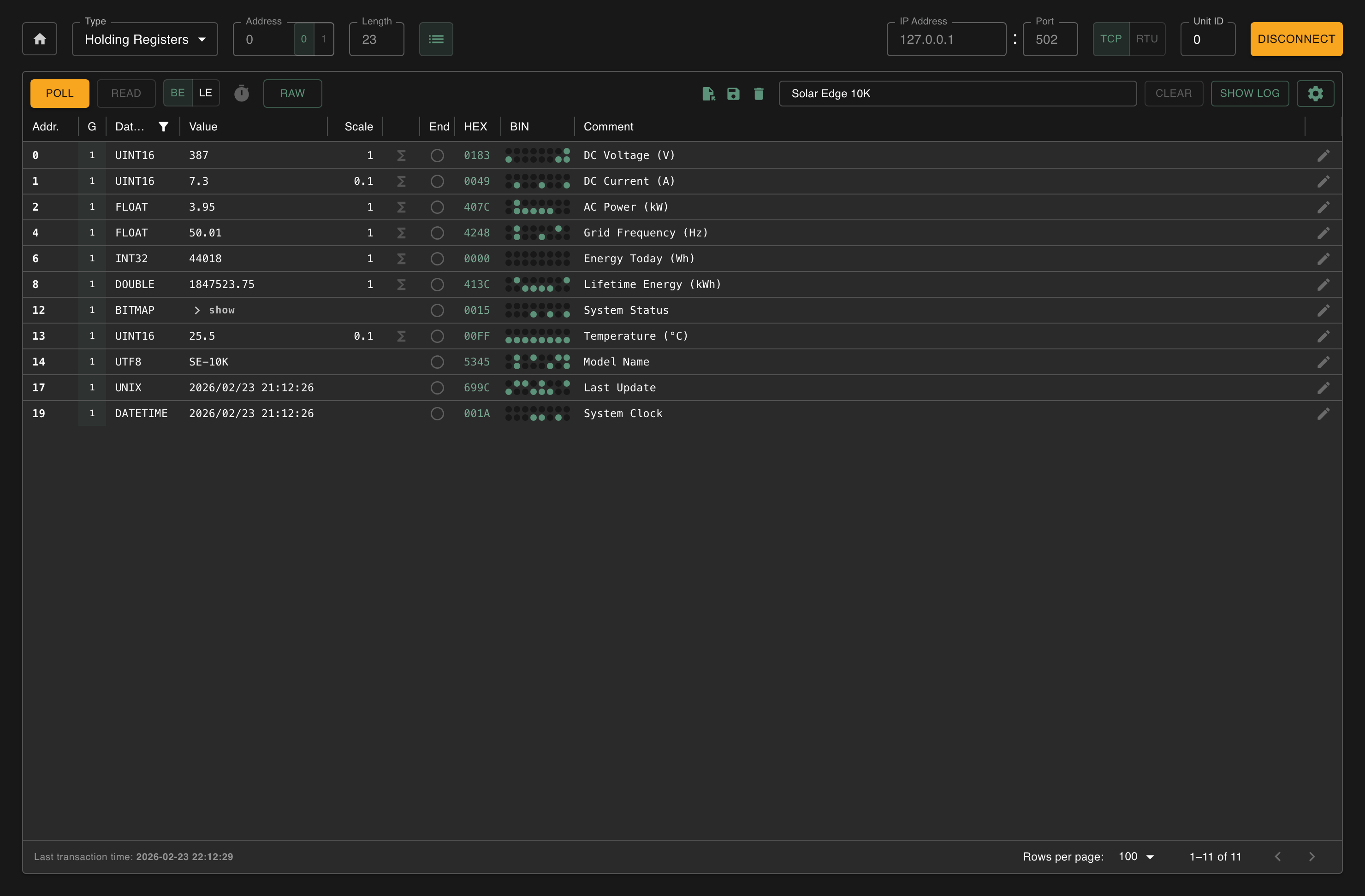 Client polling with live-updating register values